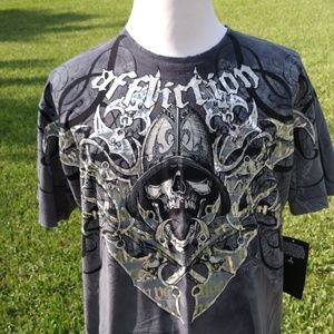 Affliction gray and black short sleeve tee  XXL skull New